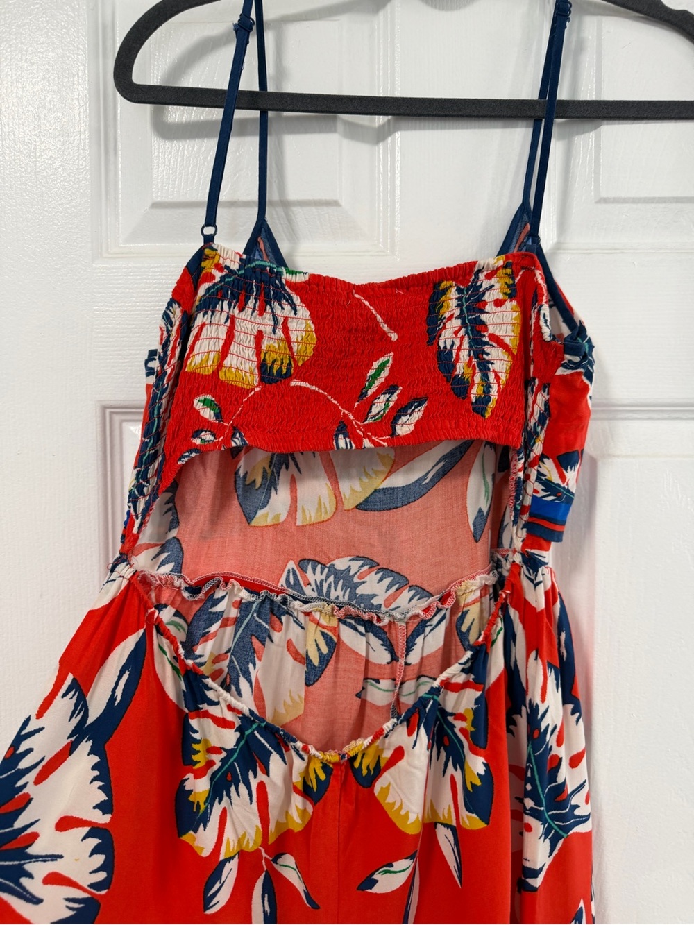Flying Tomato Tropical Floral Wide Leg Jumpsuit Large Cutout Tie Front Red Boho - Picture 4 of 11